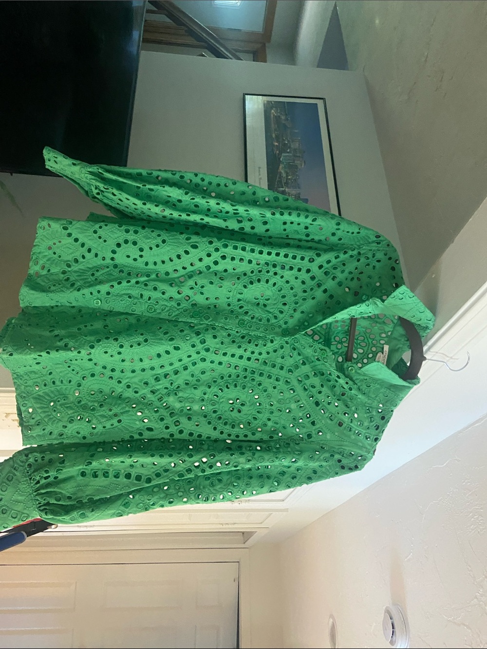 Chico's Green Eyelet Collared Shirt Dress
